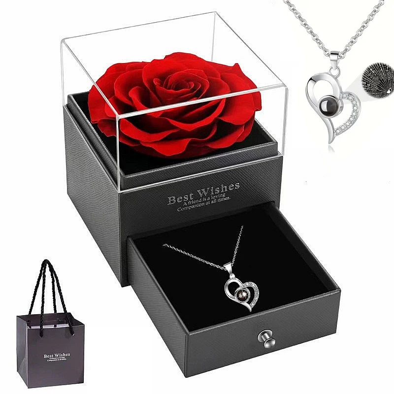 Love Yours™ Heart-Shaped Red Rose Necklace w/ Gift Box